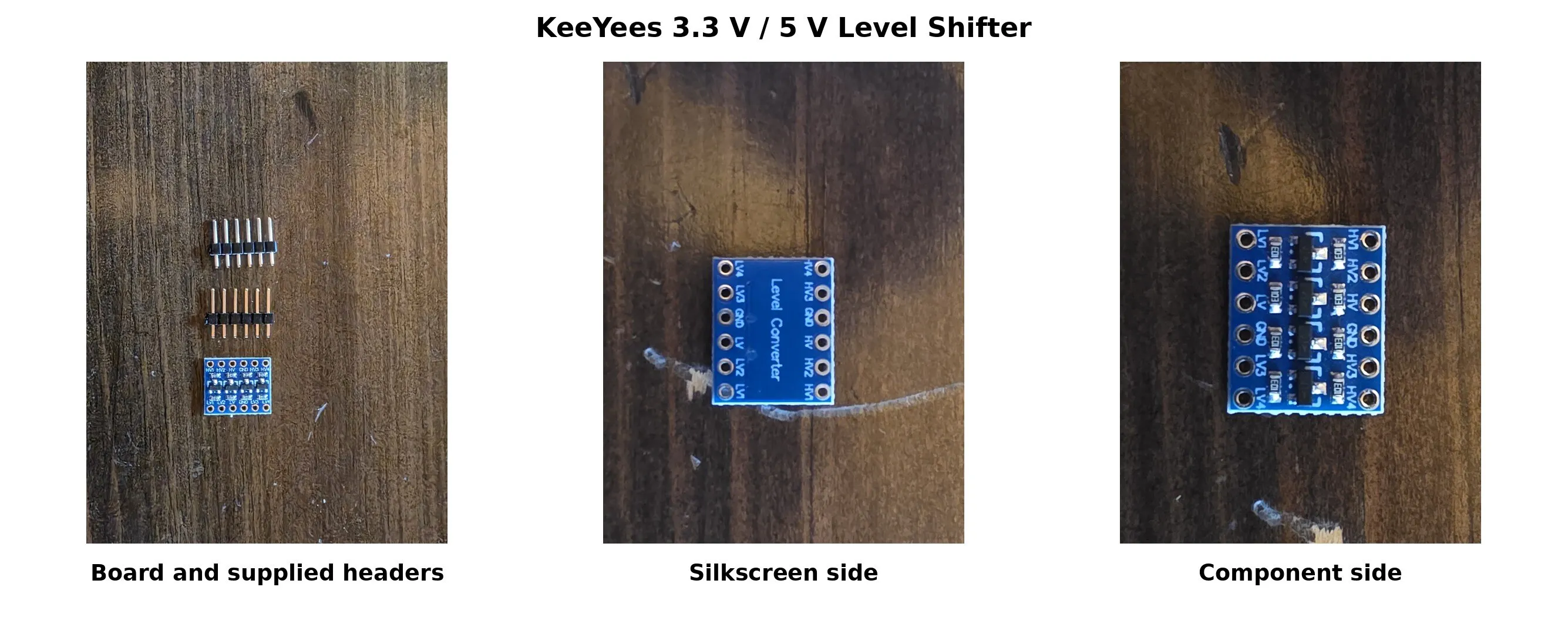 KeeYees four-channel bidirectional level-shifter board shown from both sides.