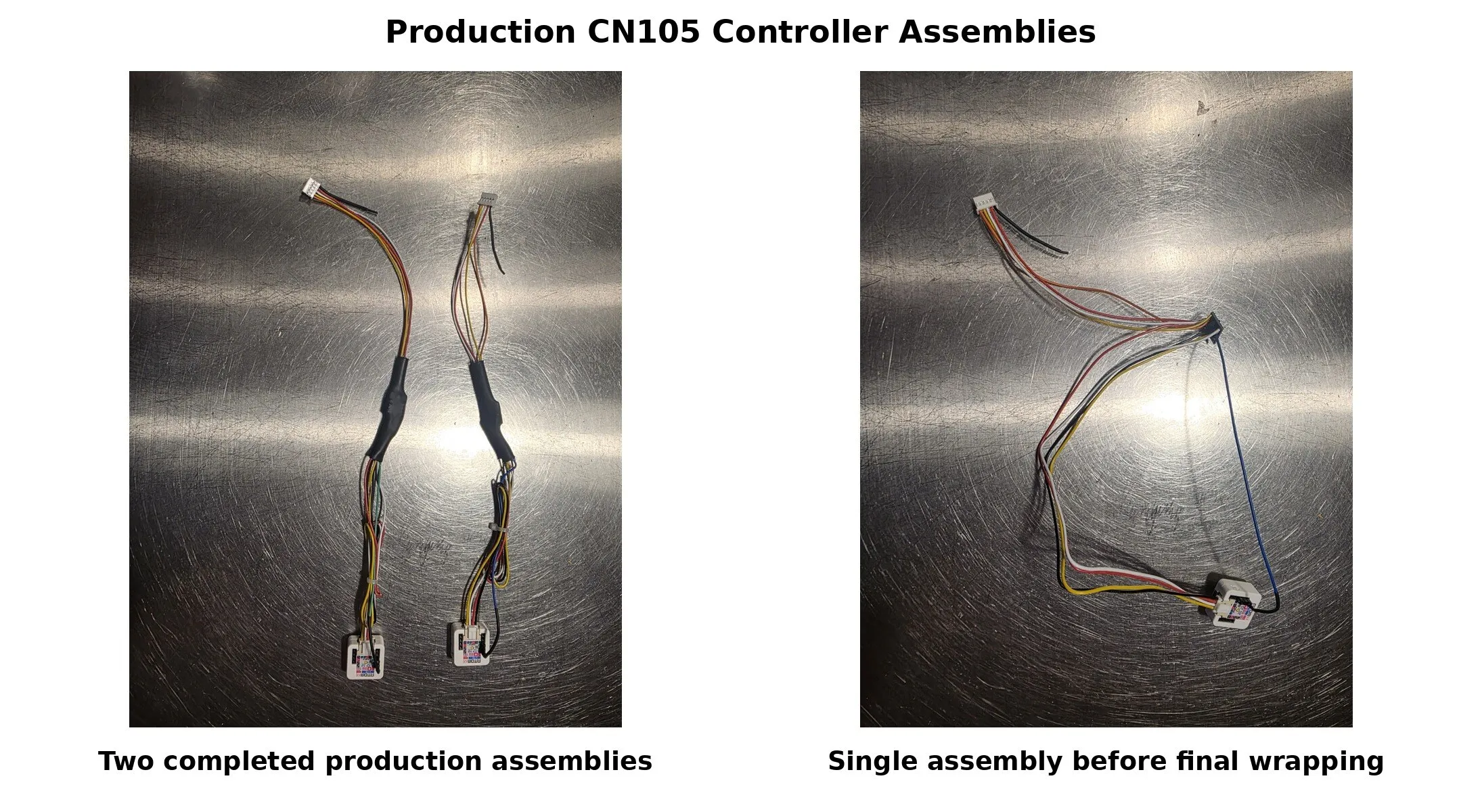 Two completed AtomS3 Lite CN105 controller assemblies prepared for installation.